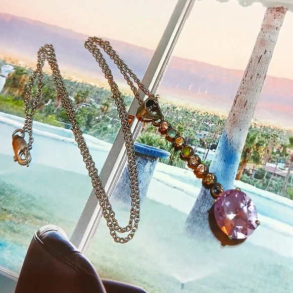 VTG Purple Topaz + More Gems Sterling Silver NECKLACE - Picture 2 of 8